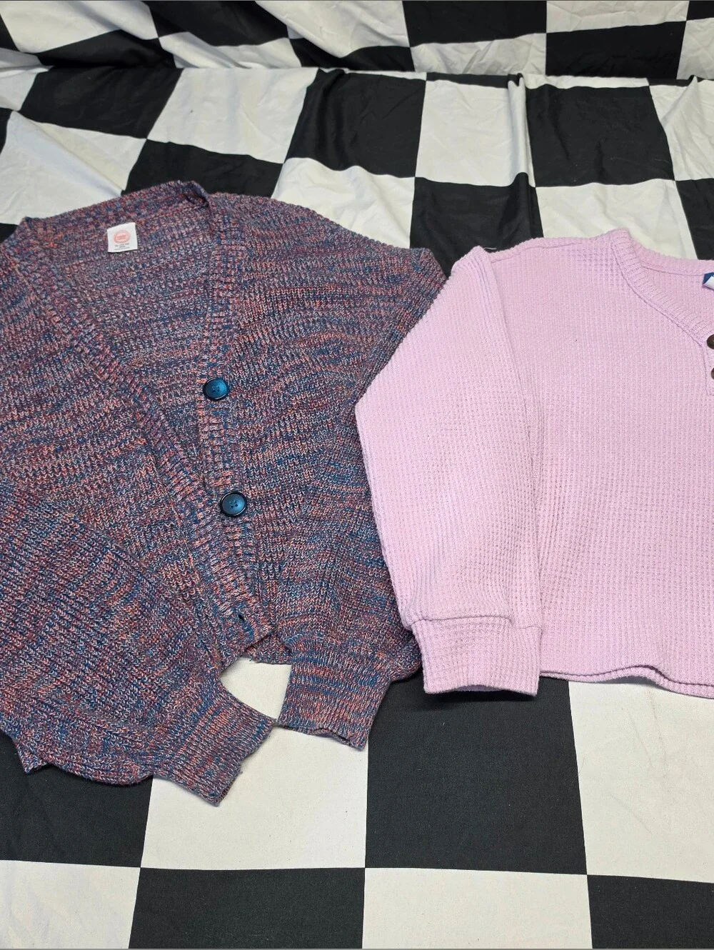 Old Navy Two-Tone Knit Cardigan & Light Pink Waffle Sweater Duo